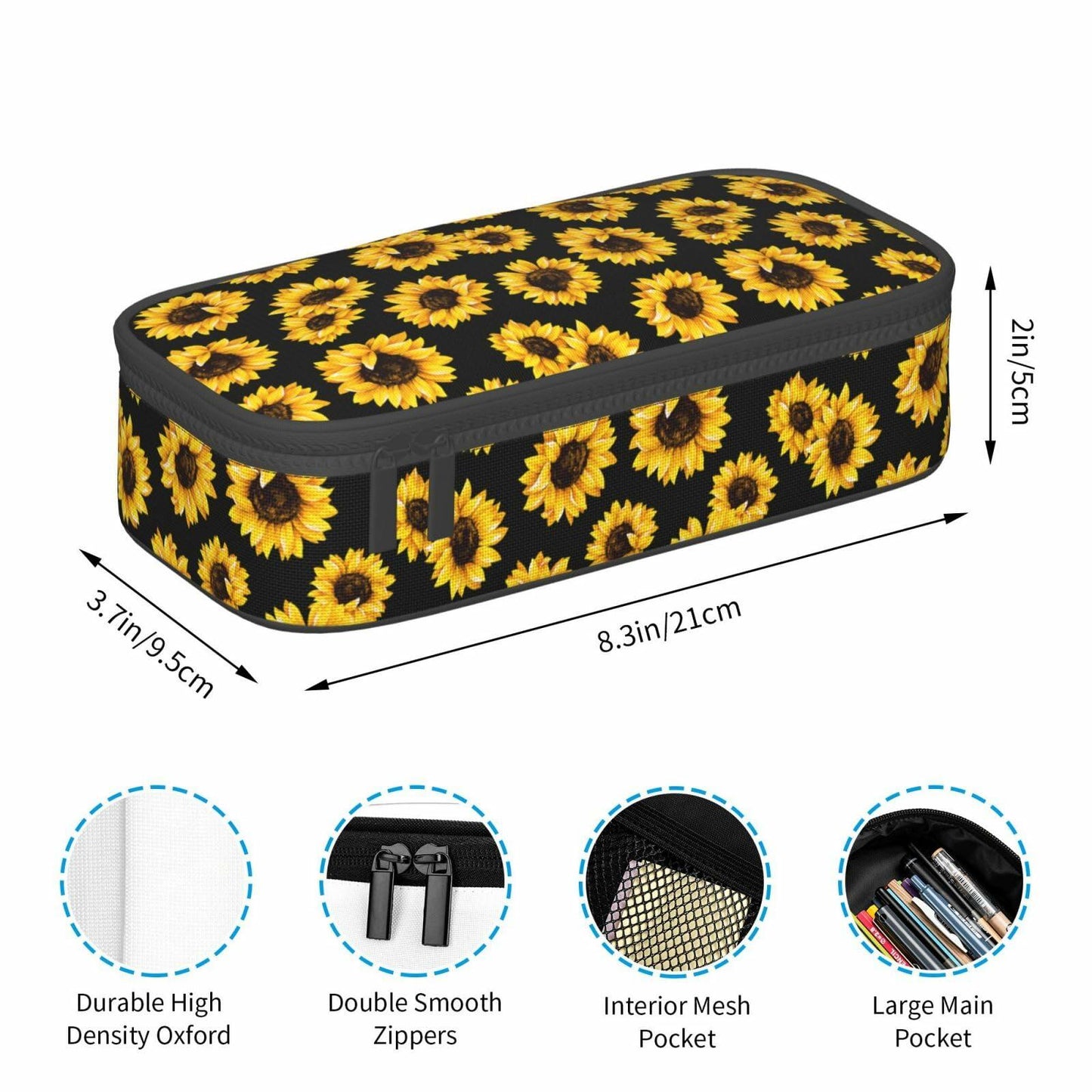 VOL&BASS Sunflower Large Pencil Case Big Capacity Pen Bag Yellow Polyester