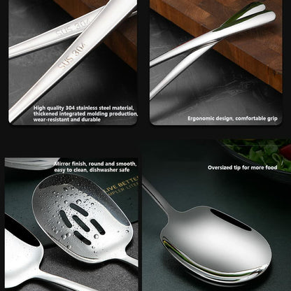 SIAIQIANG 18/8 Stainless Steel Serving Spoons Set 9.8in Silver 2pc