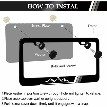 2PCS Tri-Color Mountain License Plate Frames Stainless Steel White Gray