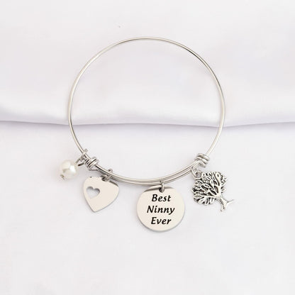 FEELMEM Best Ninny Ever Family Tree Bracelet Stainless Steel Box Chain
