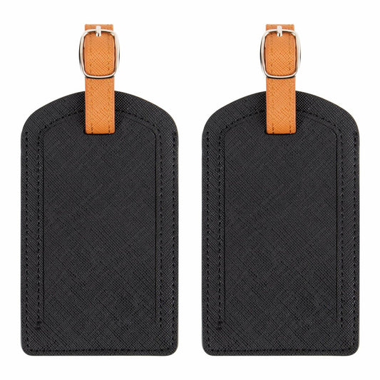 Adventure Goods Premium Colored Faux Leather Luggage Tags Black Pack of 2