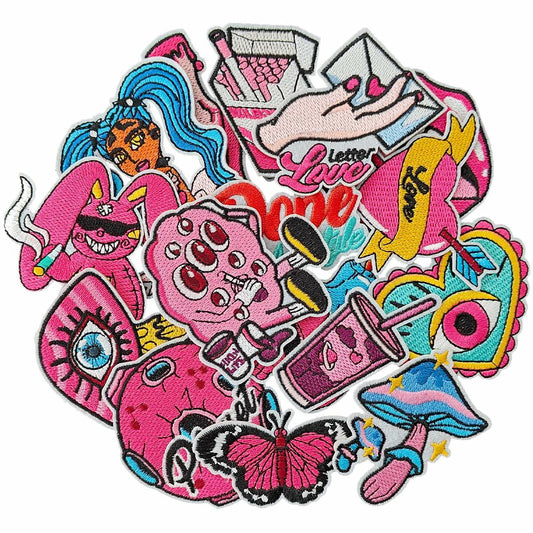 ELEFOCUS 16Pcs Pink Iron-on Patches Applique for Clothing