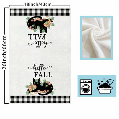 XCHI Fall Black Cat Pumpkin Plaid Kitchen Towels 18x26 Inch Set of 2