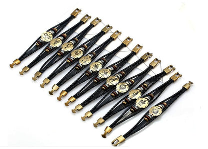 vmcoatdu Zodiac Cancer Alloy Leather Braided Rope Bracelet 8.8in Wrist
