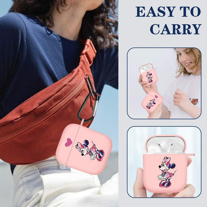 Jowhep Airpod Case 1st & 2nd Gen Pink Cute Cartoon TPU Keychain Shy Mini