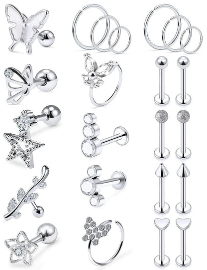 Oufksiyy 16G Surgical Steel Purple Rainbow Tragus Piercing Jewelry