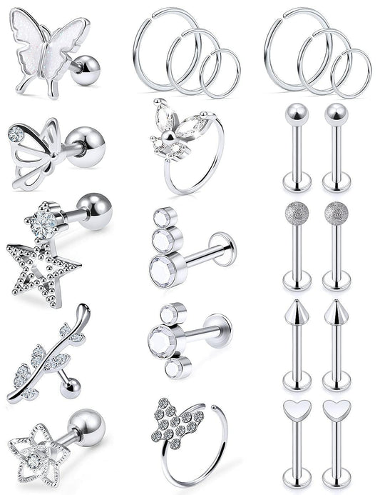Oufksiyy 16G Surgical Steel Purple Rainbow Tragus Piercing Jewelry