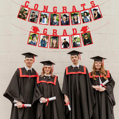 Biswiter Graduation Photo Banner Class of 2025 Red Preassembled Congrats Decor