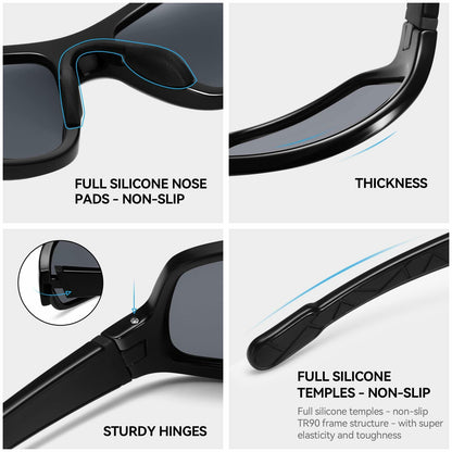 Dollger Polarized Sports Sunglasses Women Running Cycling UV400 Black Wraparound