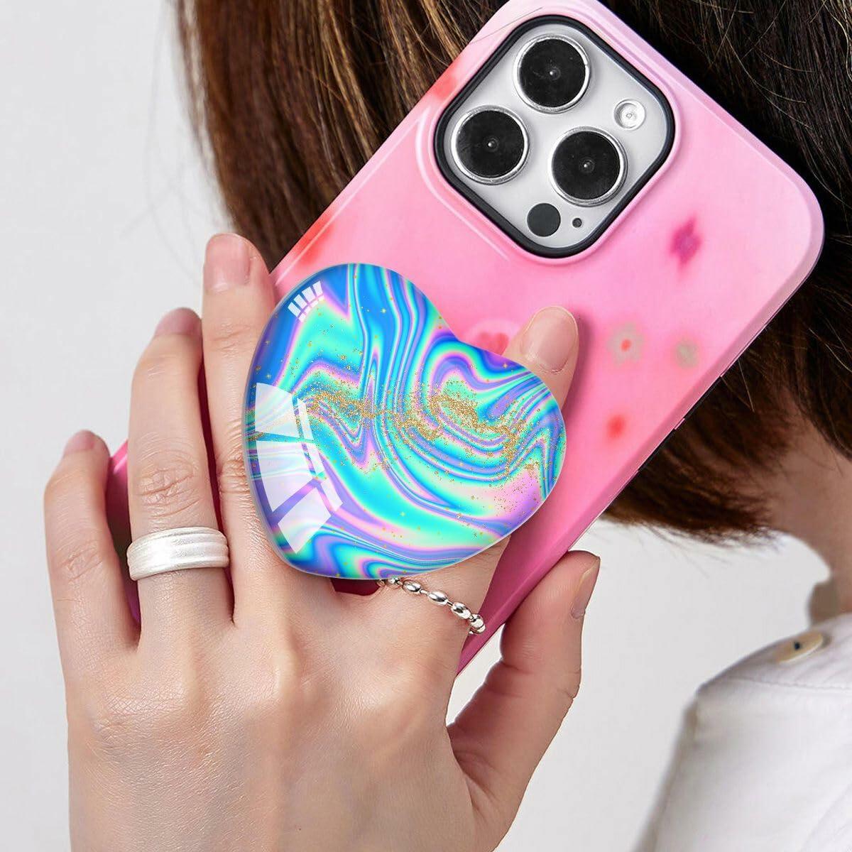 Luhoit Expanding Heart Shape Glass Phone Grip Holder Gold Purple Blue TPU