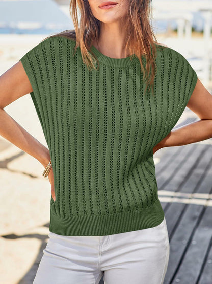 Saodimallsu Womens Summer Crochet Sweater Vest Sleeveless Knit Top Navy Size S