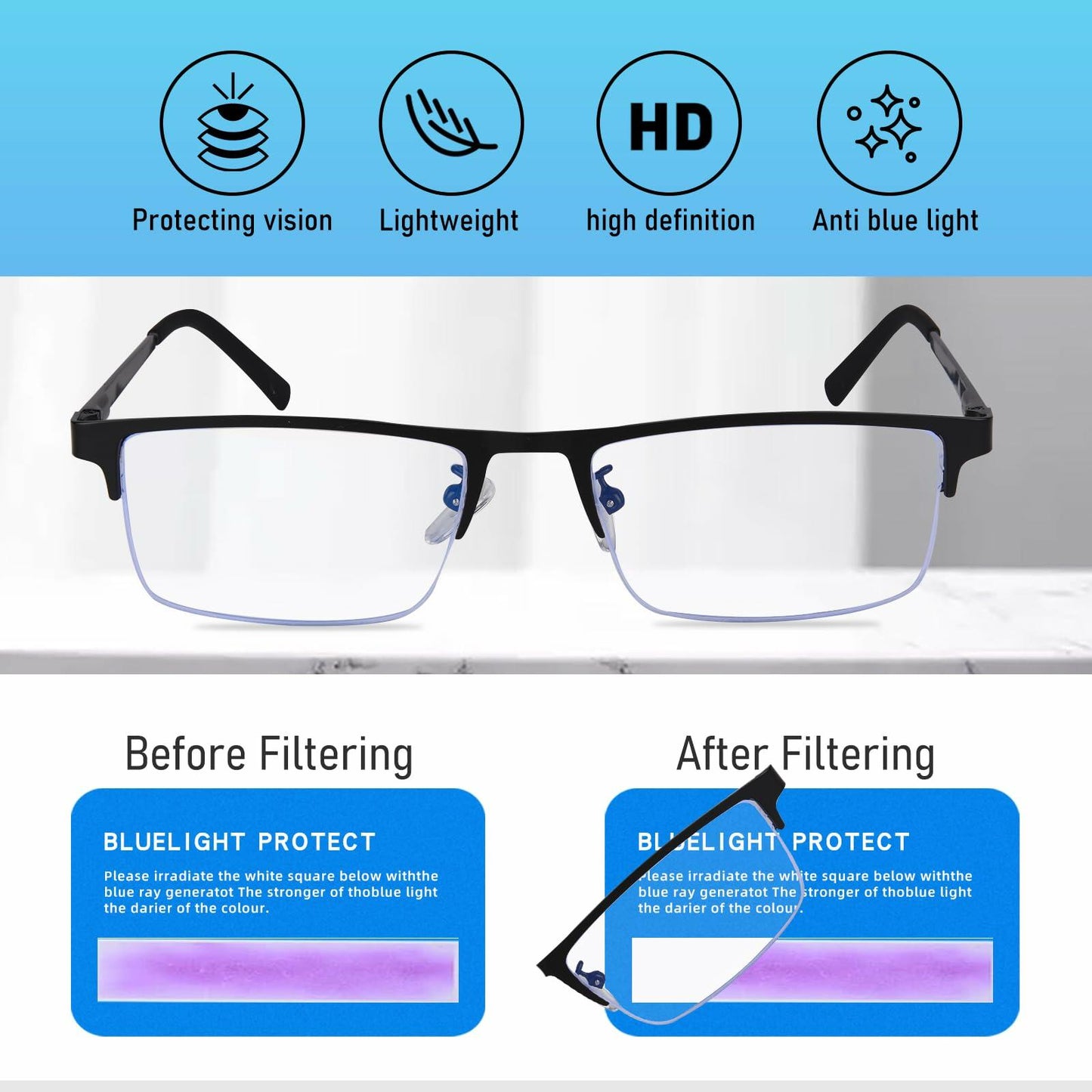 Anourney 3-Pack Men's Reading Glasses +3.0 Metal Half Frame Black Gray