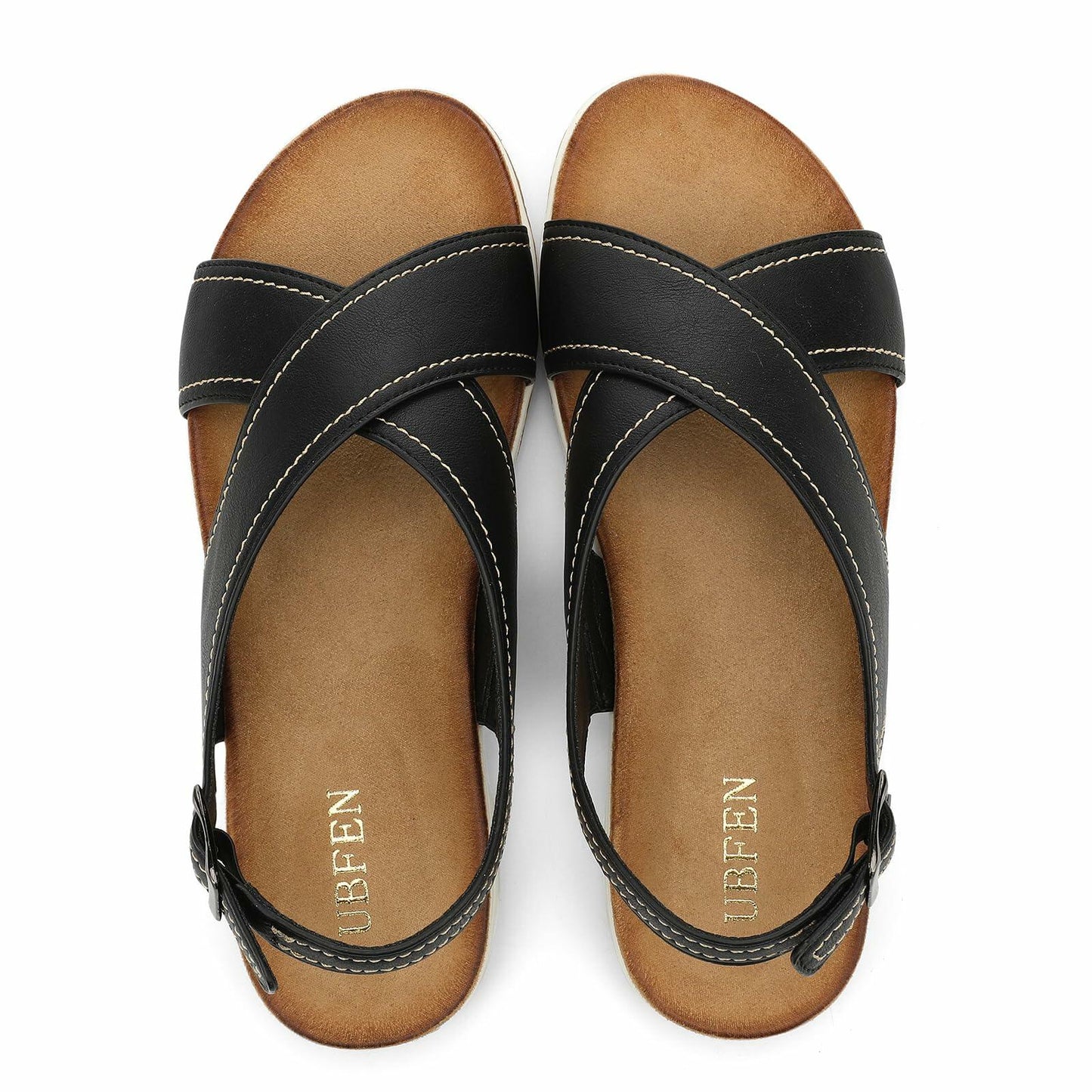 UBFEN Womens Flat Sandals Arch Support Slingback Black Size 9