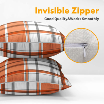 Kcozydecor Fall Pillow Covers 16x16in Orange White Plaid Set of 2