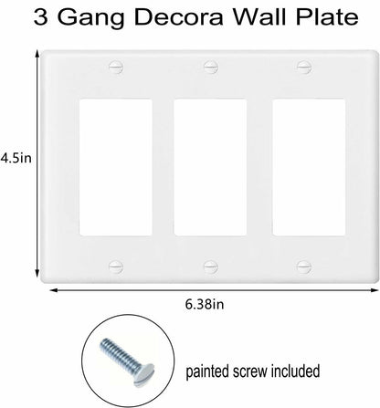 VJWEOU Decorative 3-Gang Light Switch Outlet Wall Plate Cover White 3 Pack