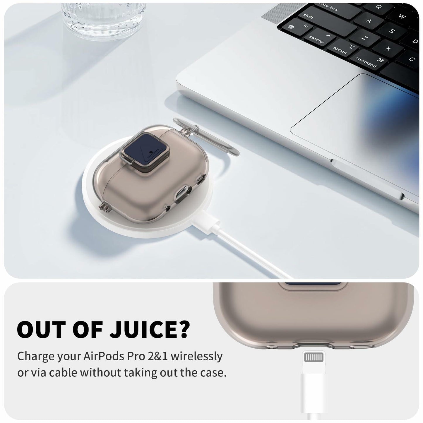 Nimuw Secure Lock Airpods Pro 1st/2nd Gen Case Soft TPU Clear Grey