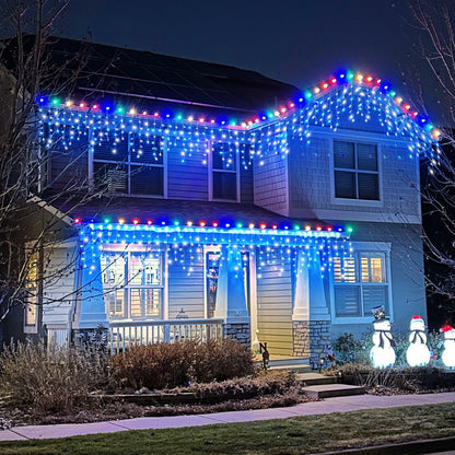 Nielfoi 66ft Icicle Lights 640 LED Blue White Outdoor Indoor Twinkle Curtain