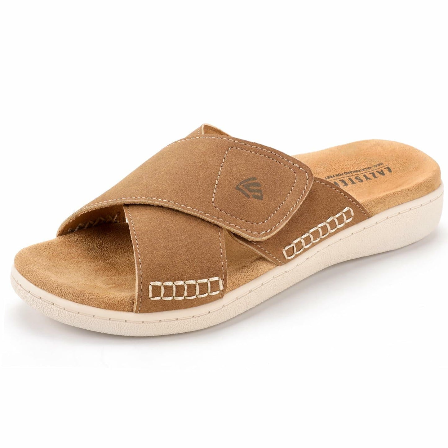 LazyStep Women’s Adjustable Cross Sandals Arch Support Tan Size 6