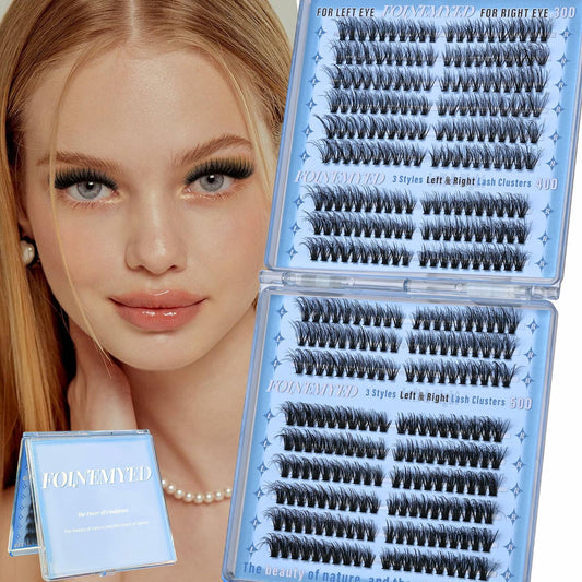FOINEMYED Lash Clusters 360 Pcs 9-18mm Cat Eye Wispy D Curl Natural