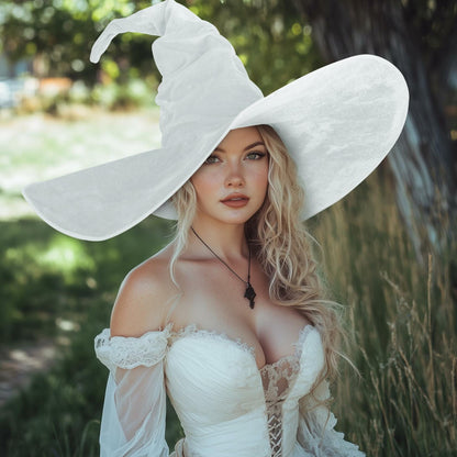 JEGERMIG Women's Masquerade Ruched Velvet Witch Hat White Size 23in