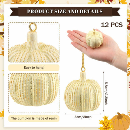Hiboom 12 Pcs Resin Pumpkin Ornaments Rustic White Gold Fall Decor