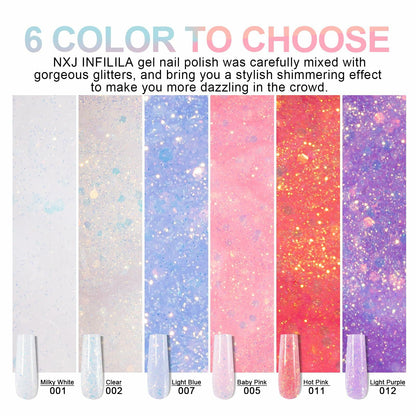 NXJ INFILILA Purple Glitter Poly Nail Gel Builder Glossy Thickening P12 15ML