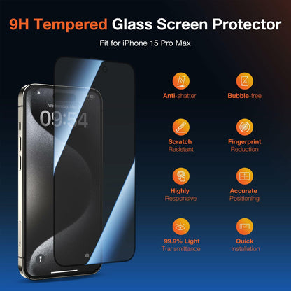 KUZOOM Privacy Screen Protector iPhone 15 Pro Max 6.7" 2 Pack Black