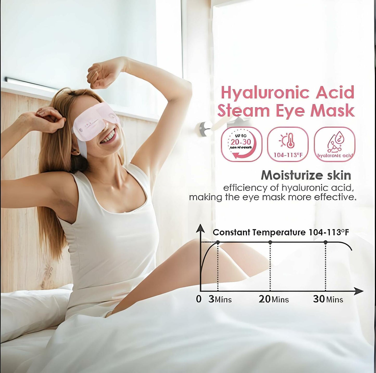 Ditoi Heated Steam Eye Mask with Hyaluronic Acid Rose 10 Count Pack