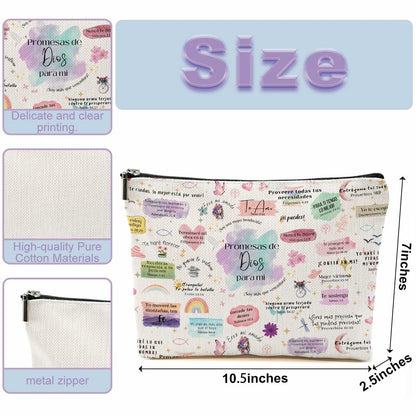 CVYW Christian Makeup Bag Bible Verse Promesas de Dios Para Mi 9.8x7.9x1.8
