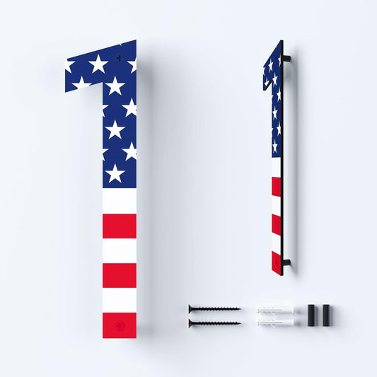 Metal House Number 8 with American Flag 6 Inch Rust-Proof Durable