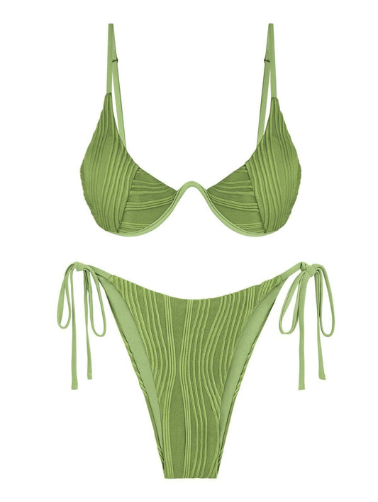 ZAFUL Womens High Cut Thong Bikini Set Swimsuit Sexy Green Size M