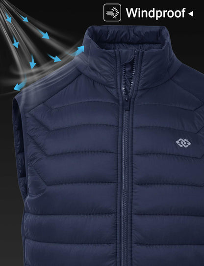 MoFiz Men's Puffer Vest Jacket Windbreak Zipper Sleeveless Navy Size 3X-Large