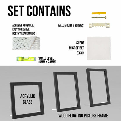 Latile Floating Picture Frames 3 Pc Glass Large Square Black UV Protection