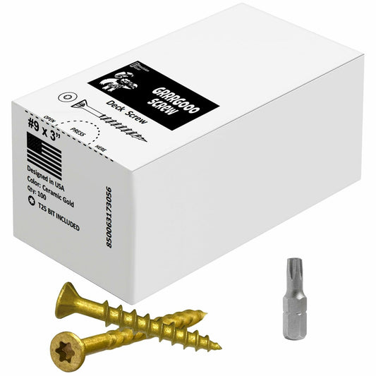 Decking Screws #9 3in Gold 100pcs Long Star Head Wood to Wood Screws