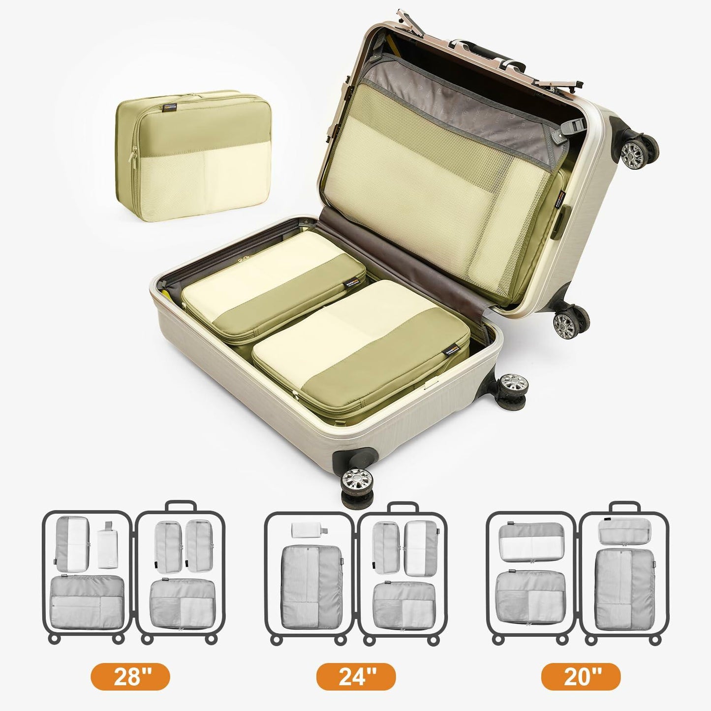 SOARSAIL 6 Set Compression Packing Cubes Travel Luggage Organizer Yellow