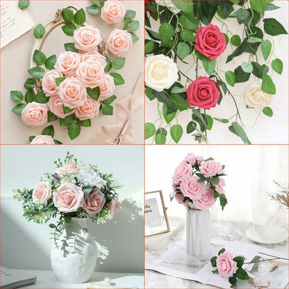 Yaqulen 60Pcs Artificial Foam Rose Flowers with Stems Red for Decorations