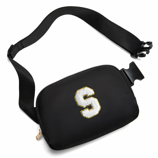 Gitus Personalized Fanny Pack Crossbody Bag for Girls Black Letter Patch
