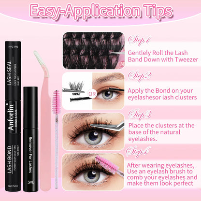 Anforlin Eyelash Extension Kit 280pcs Thick Volume D Curl 14-22mm Black