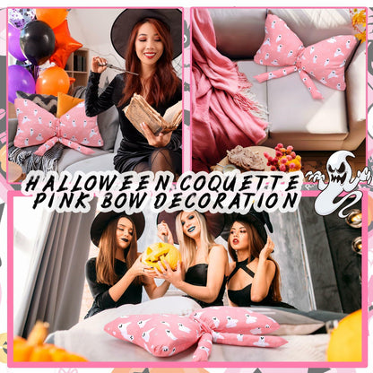 Weysat Pink Halloween Ghost Bow Pillow 13x24 Inch Large Cotton Cushion