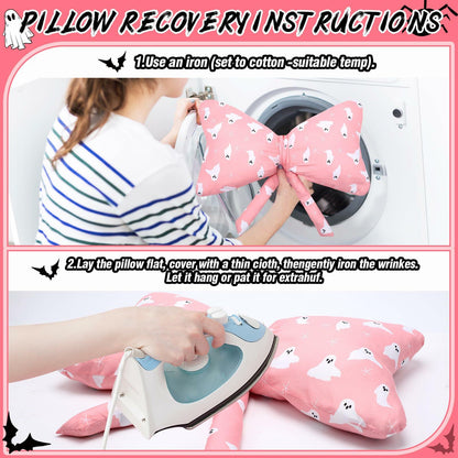 Weysat Pink Halloween Ghost Bow Pillow 13x24 Inch Large Cotton Cushion