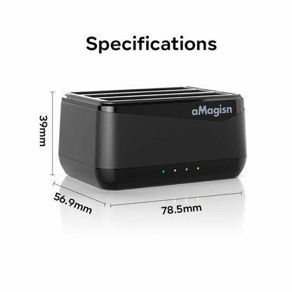 GAEKOL Insta360 X4 3-Slot Battery Charging Hub USB-C Cable Black