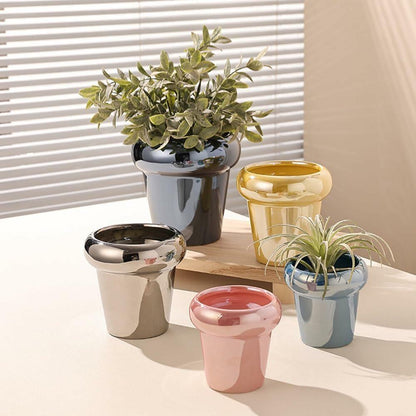 TENLOY 5in Blue Glazed Ceramic Indoor Planter Pot with Drainage Hole