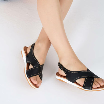 UBFEN Womens Flat Sandals Arch Support Slingback Black Size 10.5