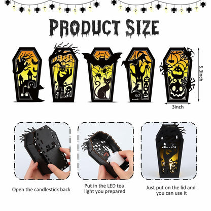 GlikCeil Halloween Wood Coffin Candle Holders 5 Pcs Black Gothic Decor