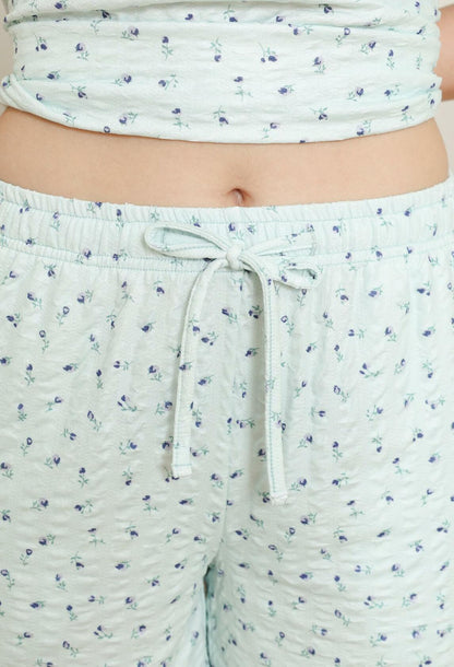 LYCY Womens Floral Print Pajama Shorts Set Light Blue Floral Size L