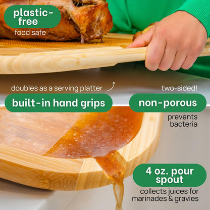 GREENER CHEF 18" XL Organic Turkey Carving Board Wooden Butcher Block
