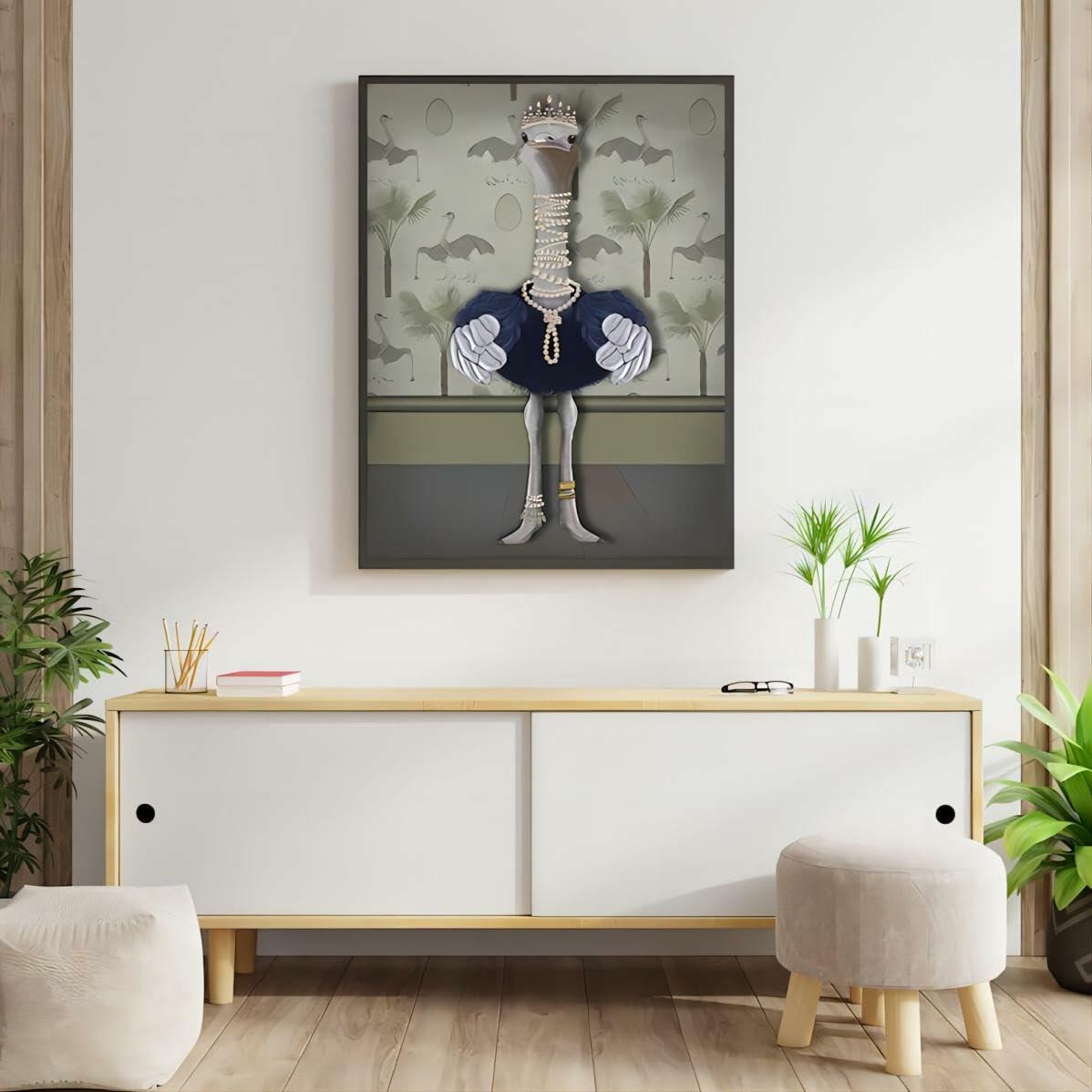 TRMSEJK Ostrich Pearl Animal Poster Wall Art Canvas 16x24in Green Unframed