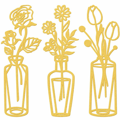 MorningRo 3 Pieces Metal Flowers Wall Decor Vase Rustic Farmhouse Gold