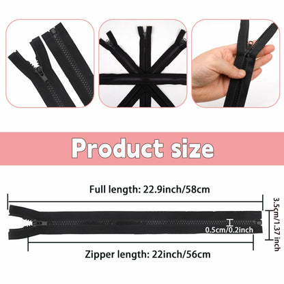 YAKA 4PCS #5 22in Separating Jacket Zippers Black Molded Plastic Size 22in