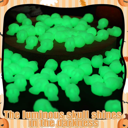 CCINEE 100PCS Glow in the Dark Mini Skull Heads Halloween Party Decor